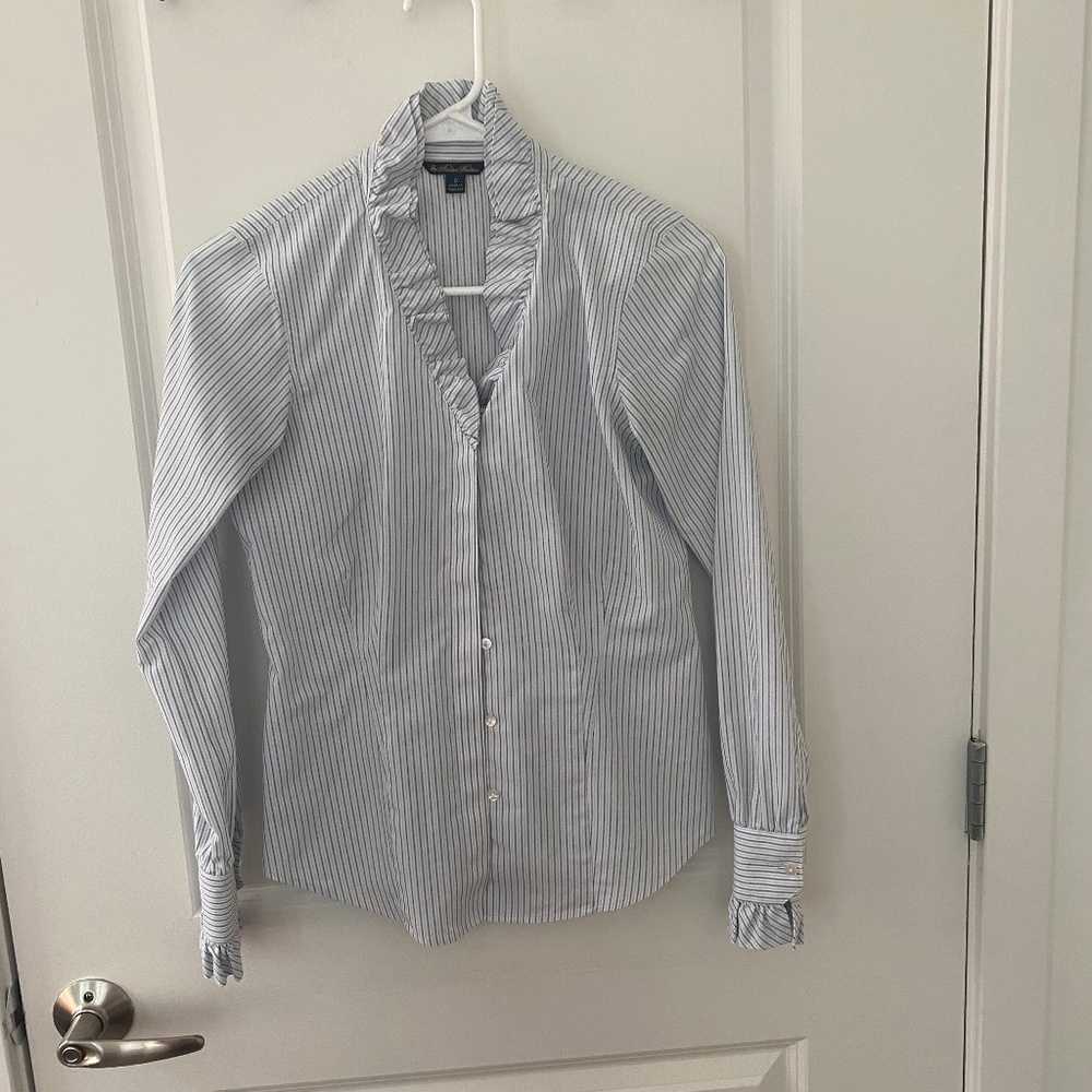 Brooks Brothers Tailored Non-Iron Cotton Ruffle Blouse Size 0